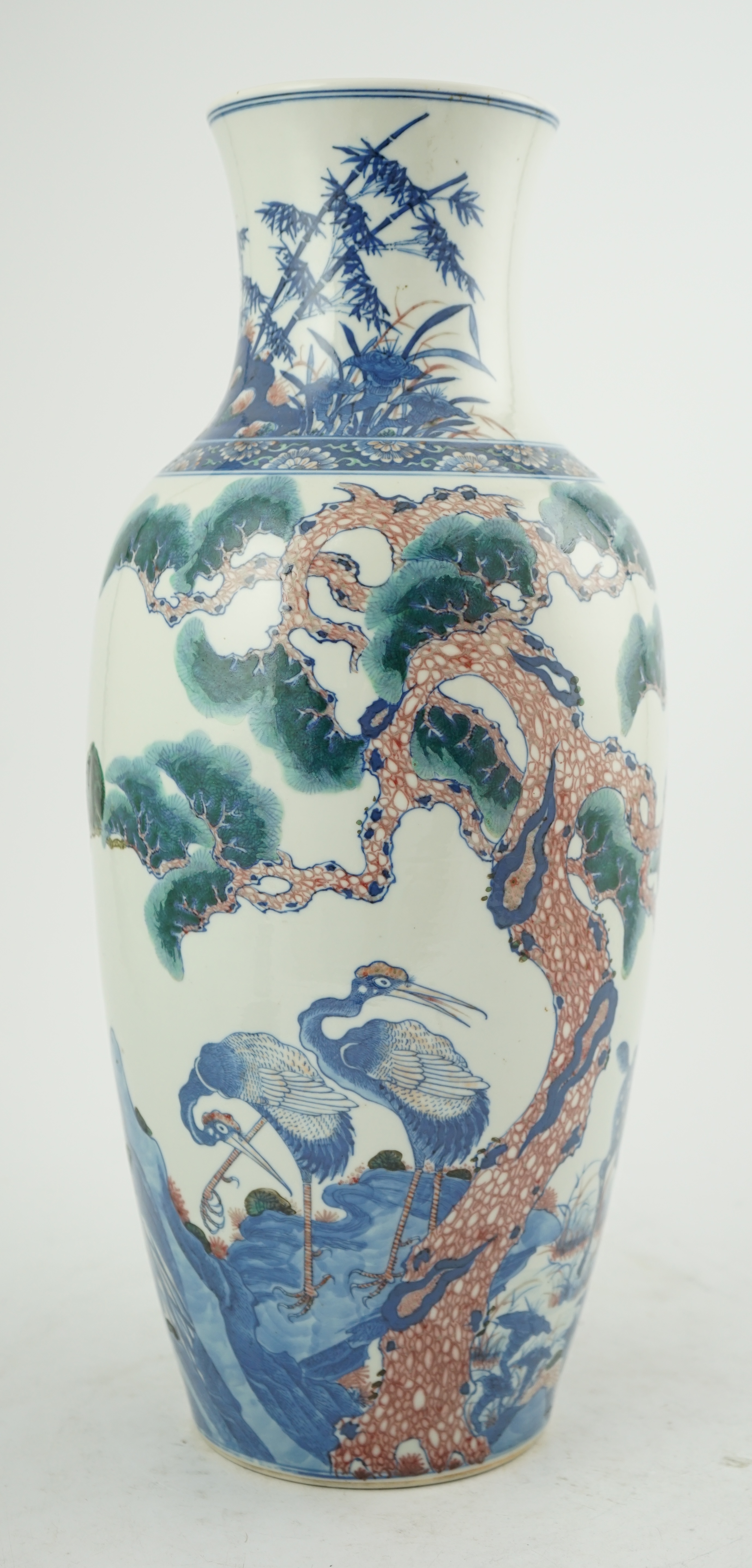 An unusual Chinese underglaze blue and copper red ‘longevity’ vase, 19th century